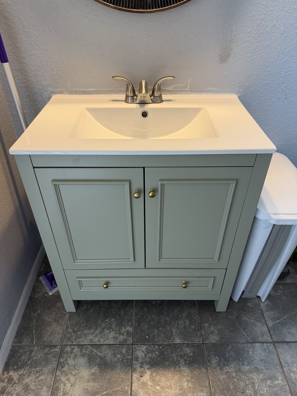 Completed vanity and sink detail.